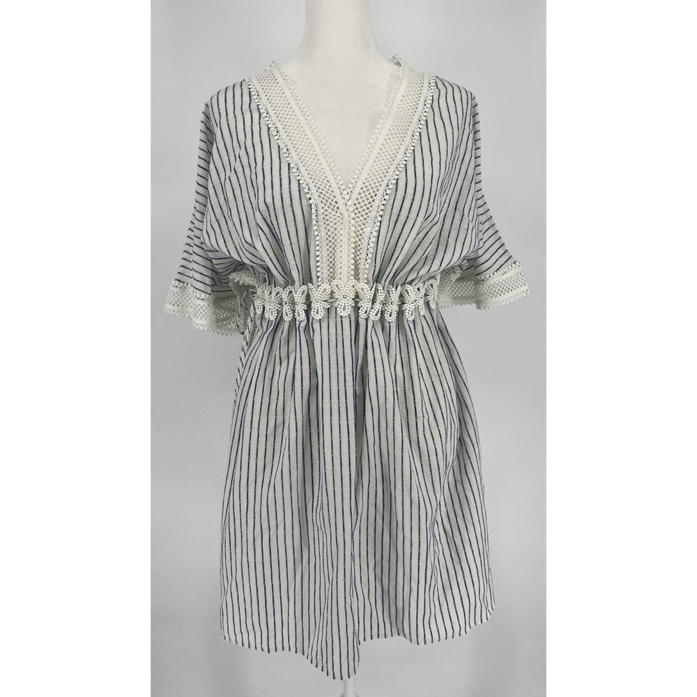 J. Crew Beachwear Size M/L Crochet Lace Trim Tunic‎ Cover-Up Kaftan Boho Cottage - Picture 3 of 9